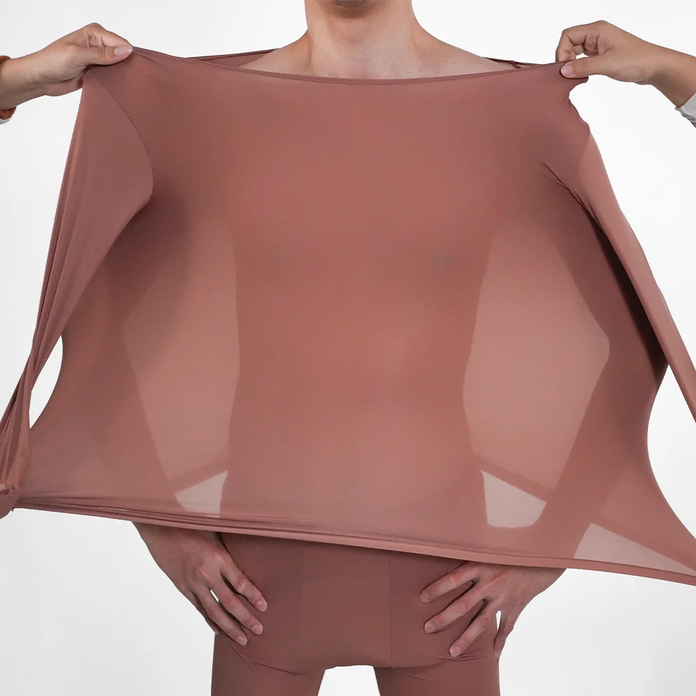 Xl Skincare - ชุดชั้นในกันหนาวผู้ชายแบบไร้ตะเข็บ ชุดนอนบางเฉียบ ยืดหยุ่นสูง แขนยาว กางเกงขายาว สำหรับฤดูใบไม้ร่วงและฤดูหนาว